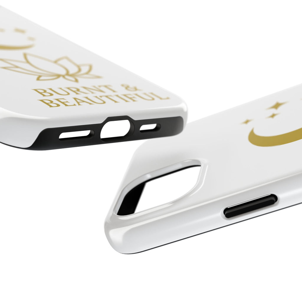 Elegant Moon & Lotus Phone Case | Burnt & Beautiful | Gift for Her, Boho Style, Birthday Present, Spiritual Decor, Tough Phone Cases