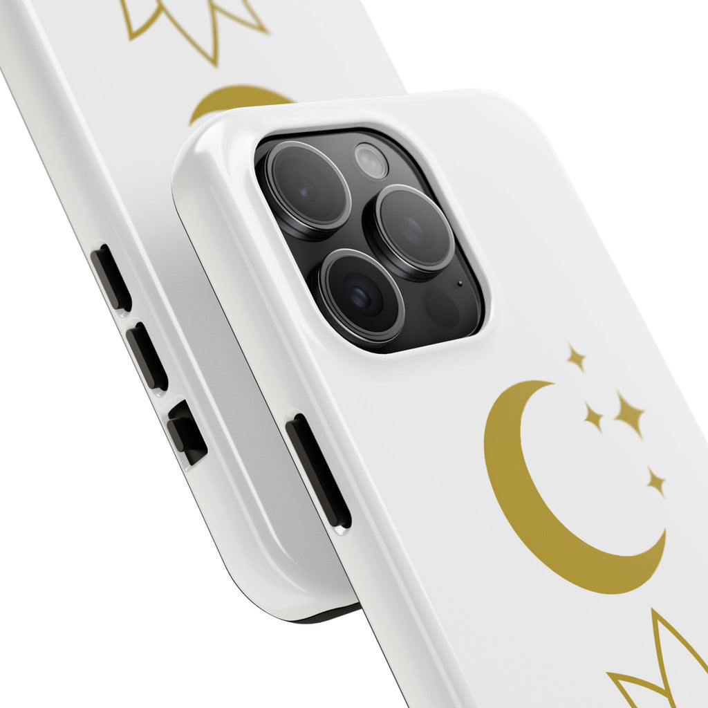 Elegant Moon & Lotus Phone Case | Burnt & Beautiful | Gift for Her, Boho Style, Birthday Present, Spiritual Decor, Tough Phone Cases